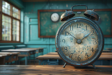 A classroom clock ticking away the final moments of the school year, signaling the impending...