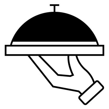 recommend clip art: Waiter hand holding cloche serving plate icon for food apps and websites 