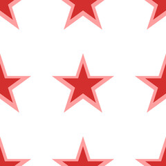 Seamless pattern of large isolated red star symbols. The elements are evenly spaced. Illustration on light red background