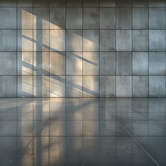 Sunlight casting shadows on concrete wall