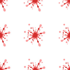 Seamless pattern of large isolated red blot symbols. The elements are evenly spaced. Illustration on light red background