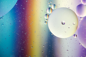 macro photography of colored air bubbles in oil