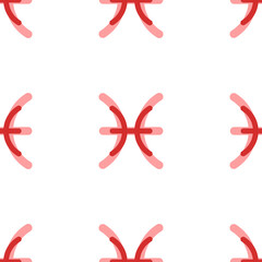 Seamless pattern of large isolated red zodiac pisces symbols. The elements are evenly spaced. Illustration on light red background