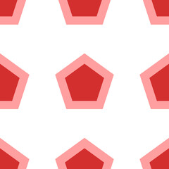 Seamless pattern of large isolated red pentagon symbols. The elements are evenly spaced. Illustration on light red background