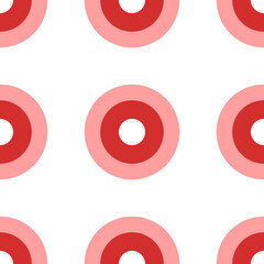 Seamless pattern of large isolated red record media symbols. The elements are evenly spaced. Illustration on light red background