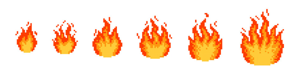 Fire icon pixel. Fire pixel style set.