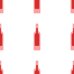 Seamless pattern of large isolated red beer bottle symbols. The elements are evenly spaced. Illustration on light red background