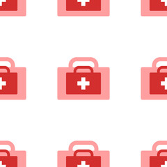 Obraz premium Seamless pattern of large isolated red first aid symbols. The elements are evenly spaced. Illustration on light red background