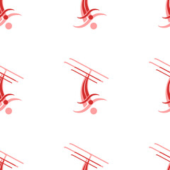 Seamless pattern of large isolated red freestyle skiing symbols. The elements are evenly spaced. Illustration on light red background