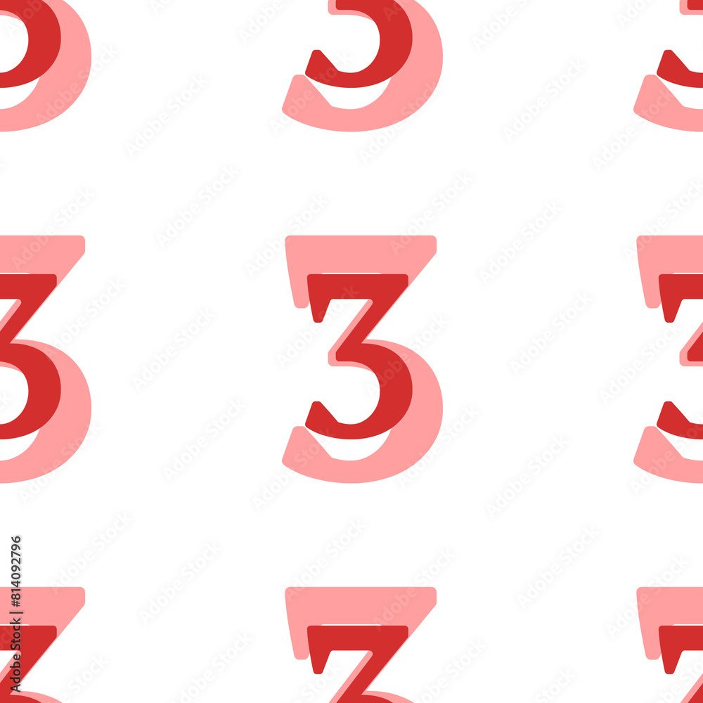 Poster seamless pattern of large isolated red number three symbols. the elements are evenly spaced. illustr