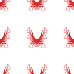 Seamless pattern of large isolated red yoga hammock symbols. The elements are evenly spaced. Illustration on light red background