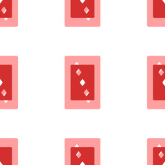 Seamless pattern of large isolated red Three of diamonds playing cards. The elements are evenly spaced. Illustration on light red background