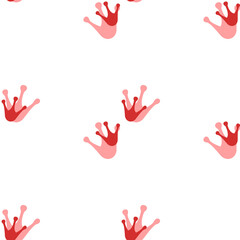 Seamless pattern of large isolated red frog tracks symbols. The elements are evenly spaced. Illustration on light red background