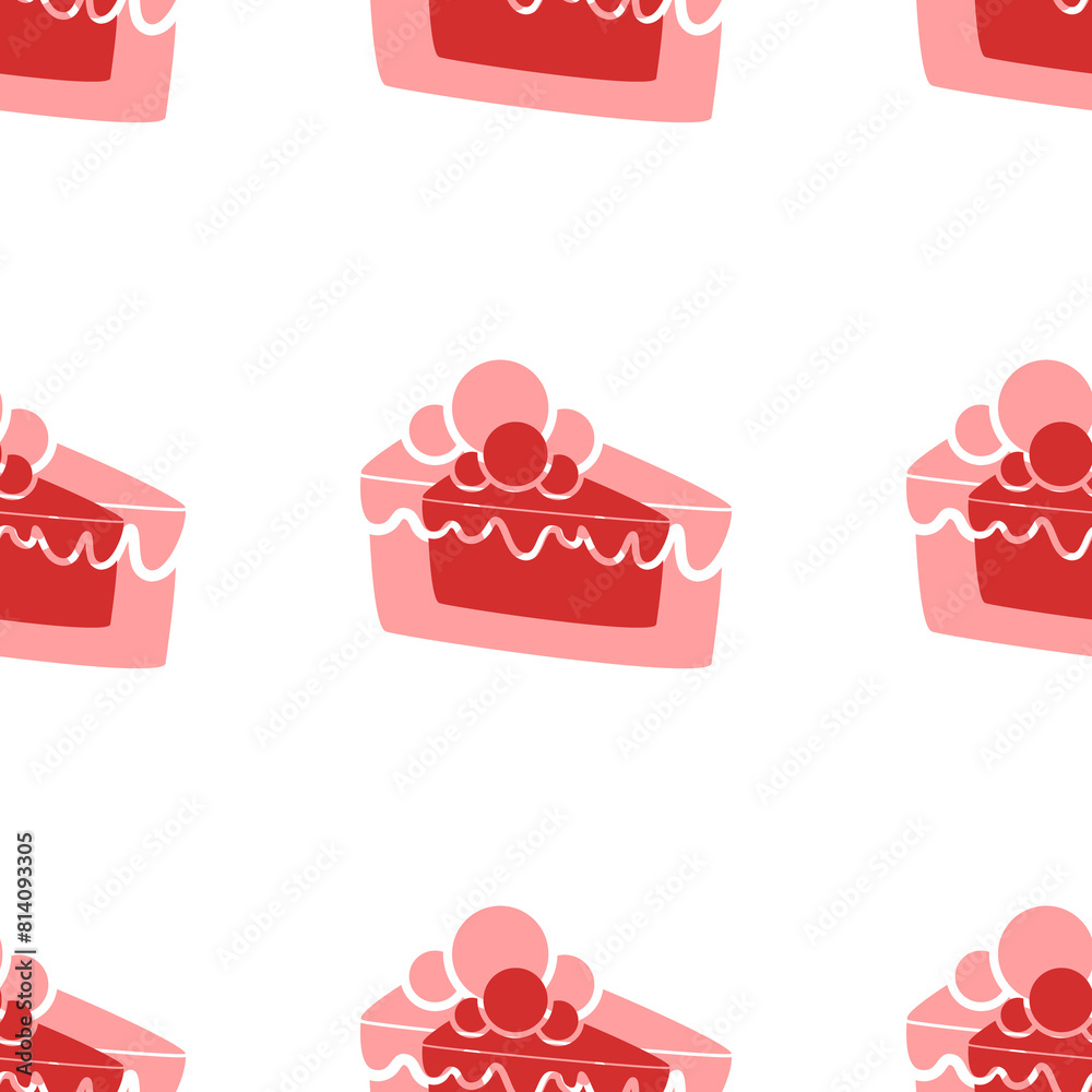 Sticker seamless pattern of large isolated red piece of cake symbols. the elements are evenly spaced. illust