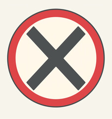 Fototapeta premium No question mark sign vector icon on white background, simple design, flat color illustration, bold lines, red circle with black crossed out and thick line around the whole shape