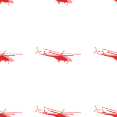 Seamless pattern of large isolated red helicopter symbols. The elements are evenly spaced. Illustration on light red background