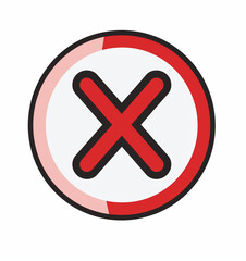 Obraz premium No question mark sign vector icon on white background, simple design, flat color illustration, bold lines, red circle with black crossed out and thick line around the whole shape