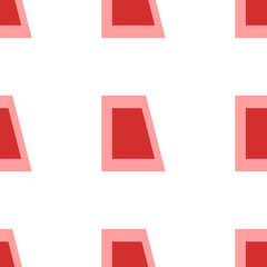 Seamless pattern of large isolated red trapezium symbols. The elements are evenly spaced. Illustration on light red background