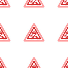 Seamless pattern of large isolated red slippery road signs. The elements are evenly spaced. Illustration on light red background