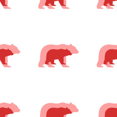 Seamless pattern of large isolated red bear symbols. The elements are evenly spaced. Illustration on light red background