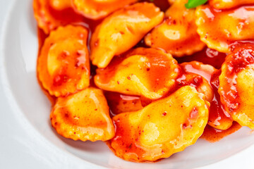 ravioli meat tomato sauce fresh cooking meal food snack on the table copy space food background rustic top view