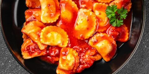 ravioli meat tomato sauce fresh cooking meal food snack on the table copy space food background rustic top view