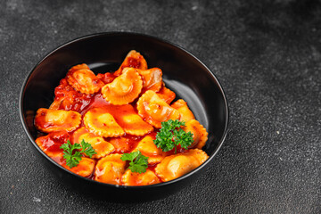 ravioli meat tomato sauce fresh cooking meal food snack on the table copy space food background rustic top view