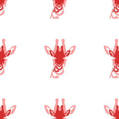 Obraz premium Seamless pattern of large isolated red giraffe head symbols. The elements are evenly spaced. Illustration on light red background