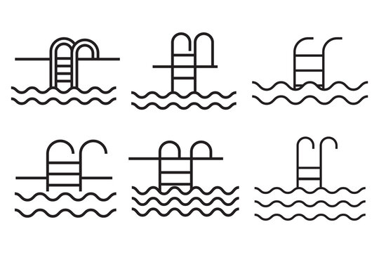 Swimming pool icon vector set. Simple thin line, outline, swimming pool ladder icon in different style vector, stroke style can be used for web,
