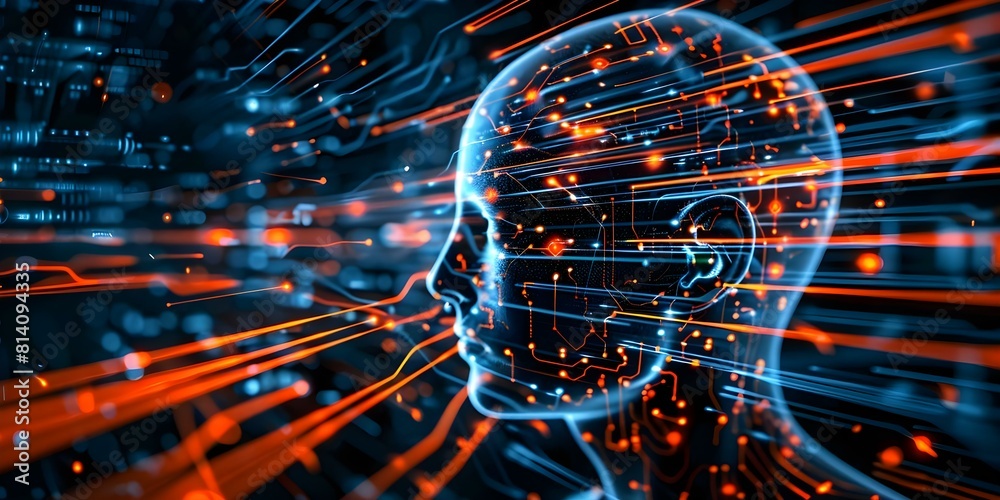 Poster developing cutting-edge ai technology for handling massive data sets. concept artificial intelligenc