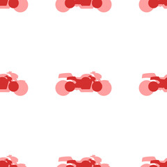 Seamless pattern of large isolated red bike symbols. The elements are evenly spaced. Illustration on light red background