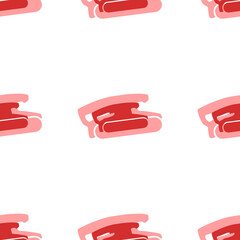 Seamless pattern of large isolated red sanding symbols. The elements are evenly spaced. Illustration on light red background