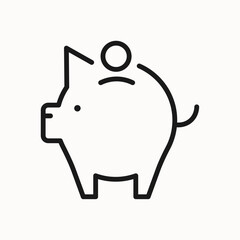Piggy bank line icon. Volunteer, donation, charity, monetary assistance, help, sign and symbol. Isolated on a white background. Pixel perfect. Editable stroke. 64x64.