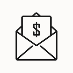 Letter monetary donation line icon. Volunteer, donation, charity, help, sign and symbol. Isolated on a white background. Pixel perfect. Editable stroke. 64x64.