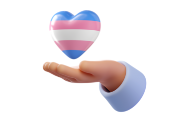 Hand hold transgender flag heart and celebrate pride month, week or day. LGBTQ support social media banner. International Transgender Day of Visibility Concept of gender. 3d rendered illustration