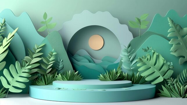 Realistic Textured Paper Platform in Nature Scene Ideal for Creative Presentations and Product Showcases