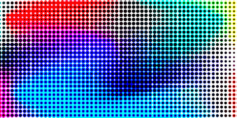 Abstract halftone artistic background with colorful dots, overlay color gradient pattern with seamless dots and geometry halftone texture, blue and multicolor rainbow dots with color background.