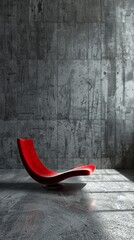 Red modern chair in a gray concrete room