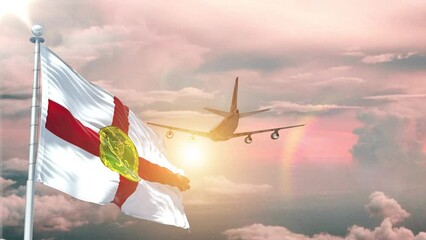 lane Takes Off Airport with Flag of Alderney