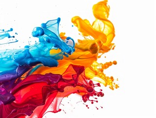 Colorful and vibrant paint mixing together in the air with white background