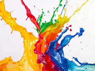 Colorful and vibrant paint mixing together in the air with white background