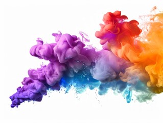 Colorful and vibrant paint mixing together in the air with white background