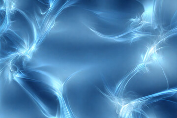 Blue desktop background, blue banner with white waves and gradients