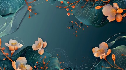 Greeting card background modern style Concept. colorful flower dark tropical foliage. AI Generative