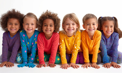 Group of happy diverse children smiling