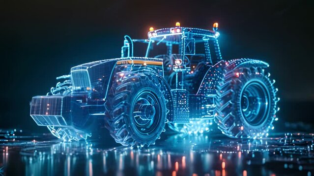 This Detailed 3D rendering of a tractor against a dark background.