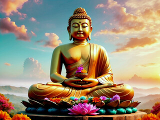 Buddhist Monk Meditation at nature, Meditation im buddhistischen Tempel