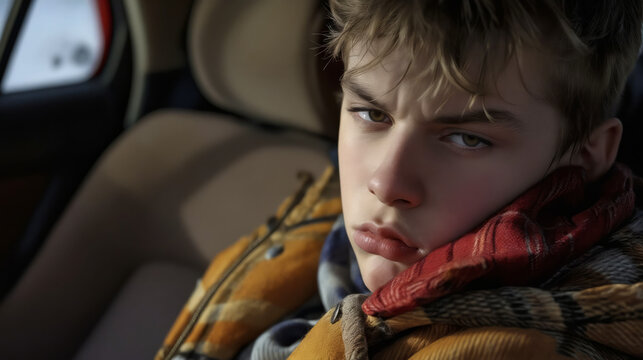 Young guy in a car.