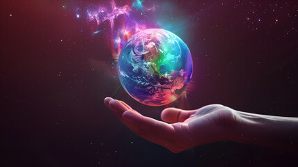 World Environment Day: Mini Earth Planet Above Hand. Vibrant Illustration. Generative AI