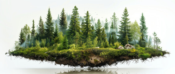 Floating forest island with misty background